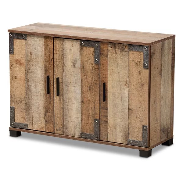 Cyrille Farmhouse Rustic Finished Wood 3-Door Shoe Cabinet, Baxton Studio, Mfr#: 169-10887